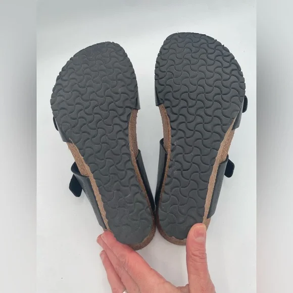 Women’s Birkenstock Papillio Black Leather Sandals Wedges EU 39 US 8-8.5 Comfort - Picture 8 of 8